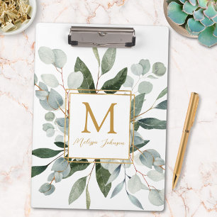 Pranchetas Papelaria com Monograma em Aquarela Eucalipto Trop