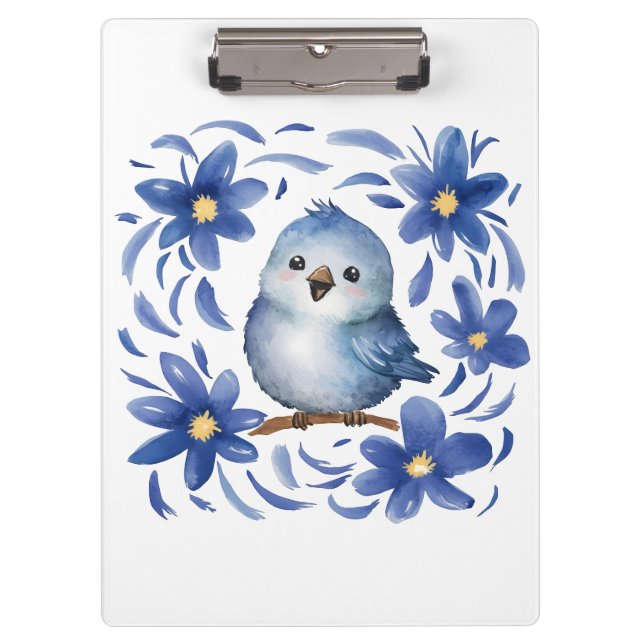 Pranchetas Pássaro Azul com flores (Frente)
