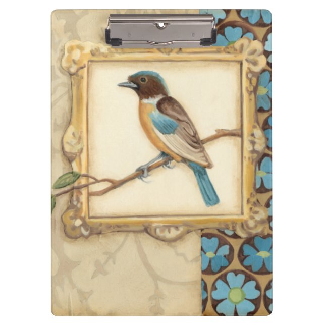 Pranchetas Pássaro Castanho e Azul em um Ramo Olhando para Ci (Frente)