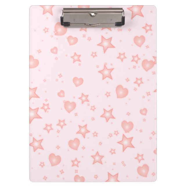 Pranchetas Pastel Kawaii Hearts & Stars – Cute Girly Pink (Frente)