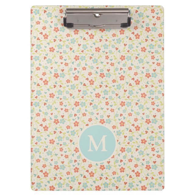 Pranchetas Pastel Pretty Spring Floral Pattern Monogram (Frente)