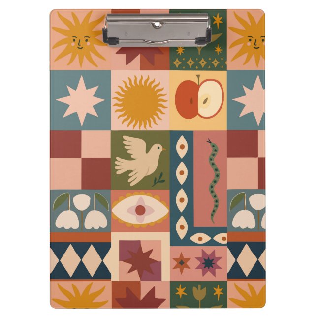 Pranchetas Patchwork celestial boêmica com símbolos místicos (Frente)