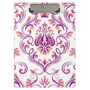 Pranchetas Peach e Damasco Roxo Padrão Floral Elegante