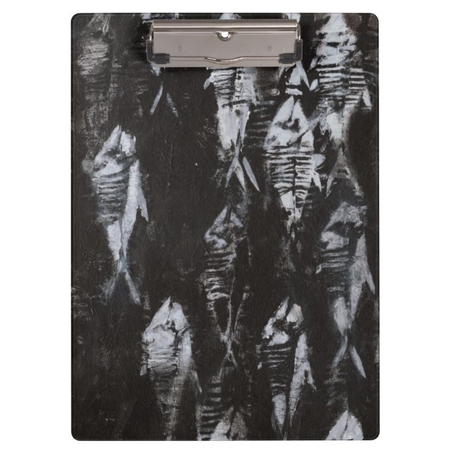 Pranchetas Peixes Brancos Fósseis em Fundo Negro (Frente)