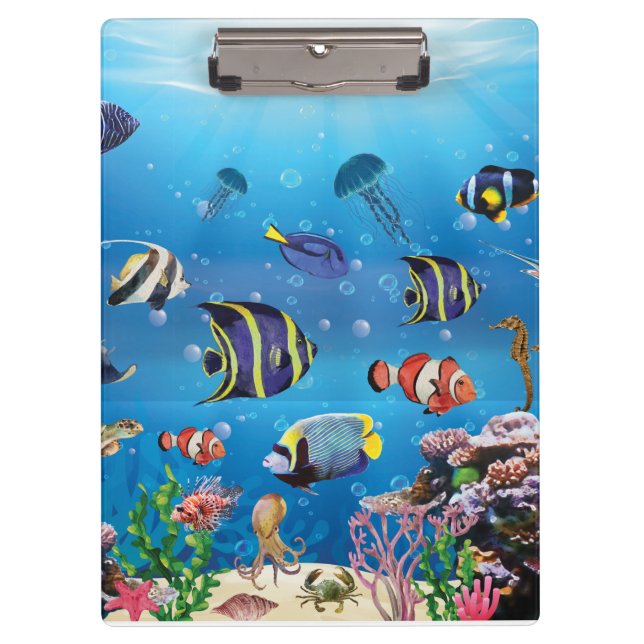 Pranchetas Peixes Tropicais nadando no fundo do mar (Frente)