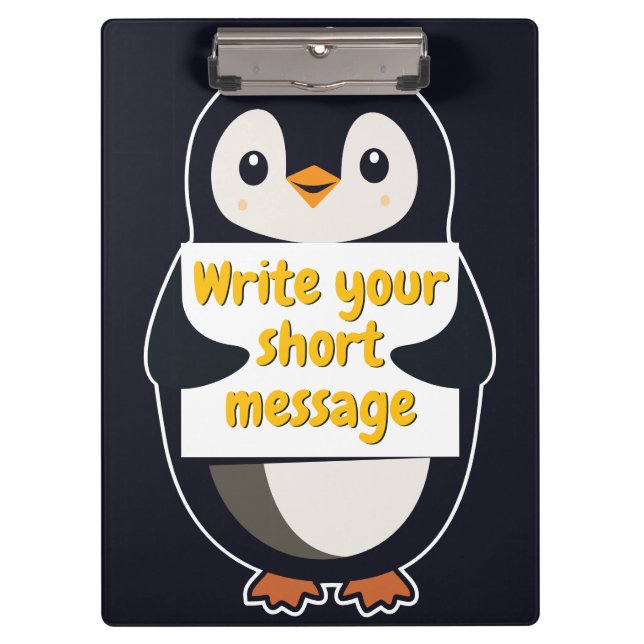 Pranchetas Penguin illustration holding customizable sign (Frente)