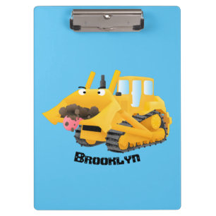 Pranchetas Personagem de desenho animado de bulldozer amarelo