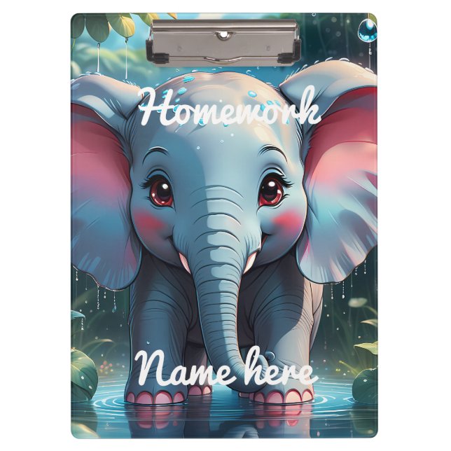 Pranchetas Personalised Cute Elephant in the Rain (Frente)