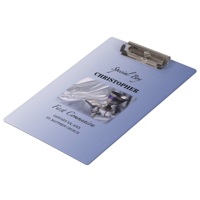 Pranchetas Personalizar, Rapaz, Primeiro Azul de Comunhão (Inclinado)