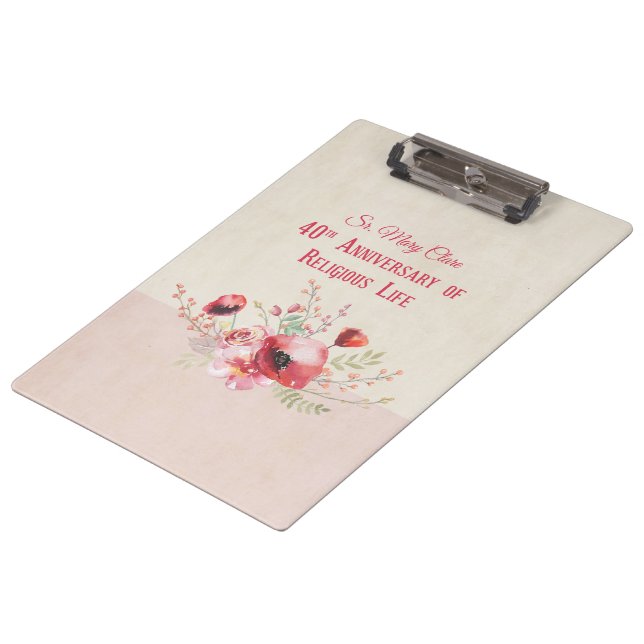 Pranchetas Personalize, 40 anos de freira, rosa e (Inclinado)