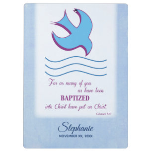 Pranchetas Personalize, pomba do batismo adulto em azul