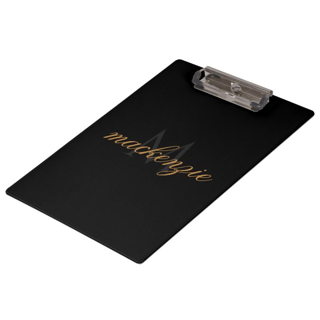 Pranchetas Personalized Black Clipboard with Name and Initial (Inclinado)