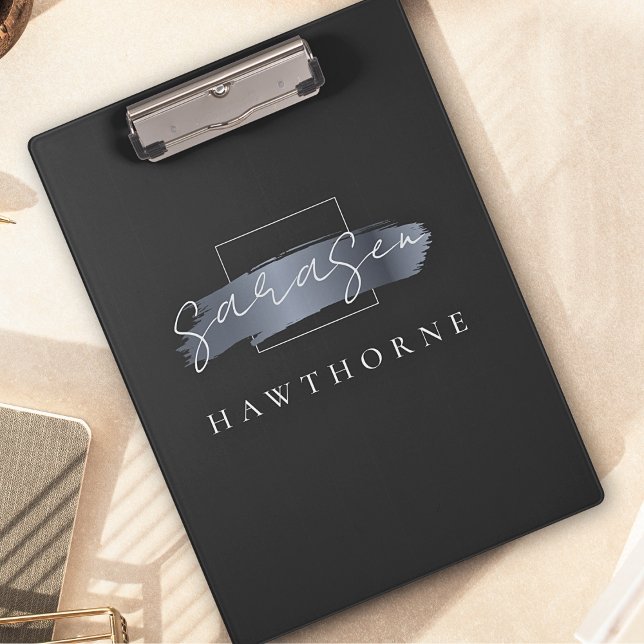 Pranchetas Pincel Chic Traço Cinza Negra Faux Silver Monogram (Criador carregado)