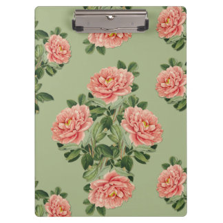 Pranchetas Pink Floral Pattern on Green Background | Seamless