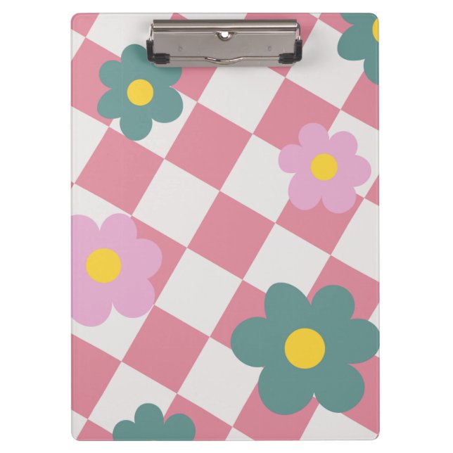 Pranchetas Pink Gingham Floral Pattern – Retro Cute Flower  (Frente)