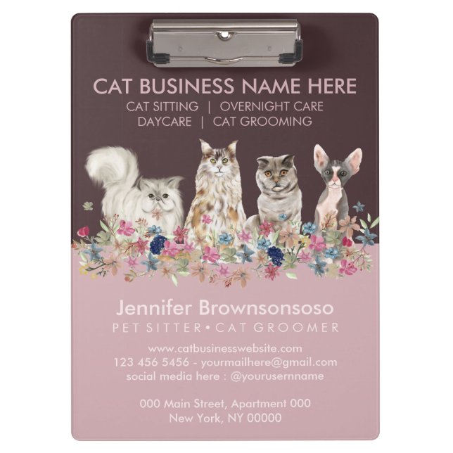 Pranchetas Pink Pet Cat Sitting Pet Veterinary Service (Frente)