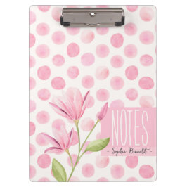 Pranchetas Pink Watercolor Polka Dots & Flowers