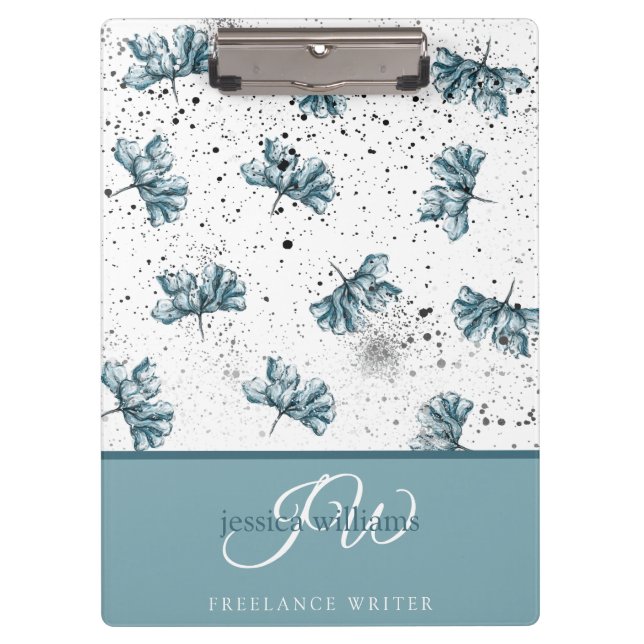 Pranchetas Pintado à mão azul personalizado Floral (Frente)