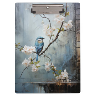 Pranchetas Pintura chinesa com aves e flores azuis