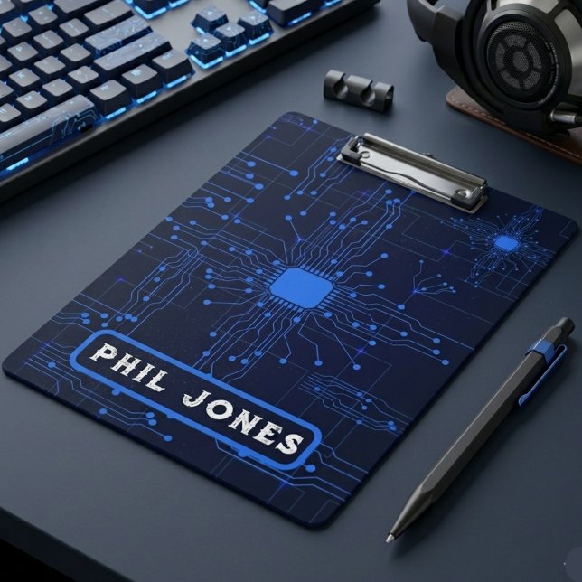 Pranchetas Placa de Circuito Azul Personalizada Tech Geek (Personalized Blue Circuit Board Tech Geek Clipboard
)