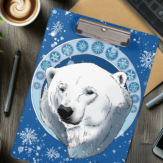 Pranchetas Polar Bear Snowflakes Art Nouveau (Criador carregado)