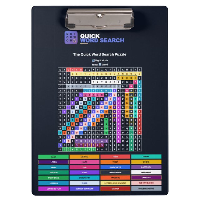 Pranchetas Prancha de Puzzle de Busca de Palavras Rápida Modo (Frente)