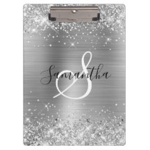 Prateado Brilhante com Folha Elegante Monogramada
