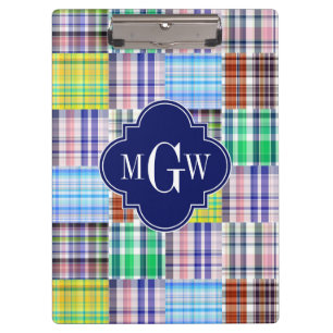 Pranchetas Pré-Pilhas Madras Marinho Quatrefoil Monograma