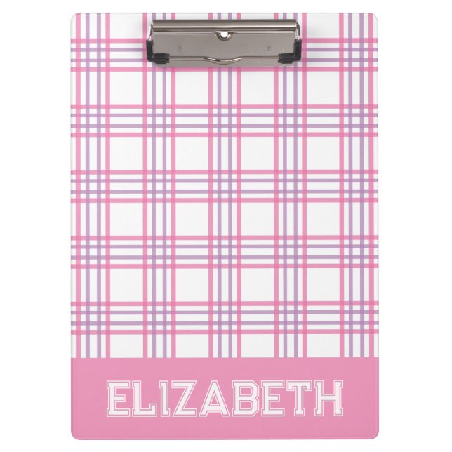 Pranchetas Preppy Plaid Pink Purple Varsity Font School (Frente)