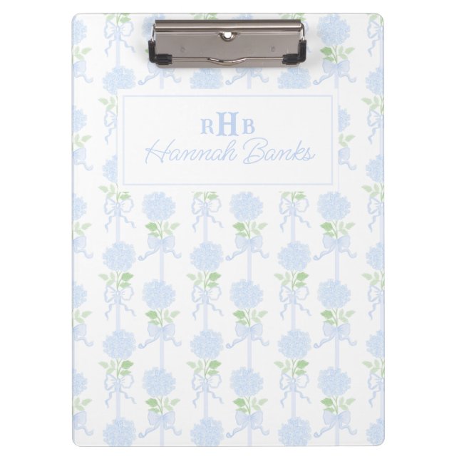 Pranchetas Preppy Watercolor Monogramas Hydrangea Arcos (Frente)