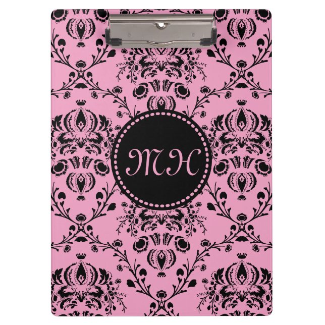 Pranchetas Preto cor-de-rosa elegante elegante Monogrammed do (Frente)