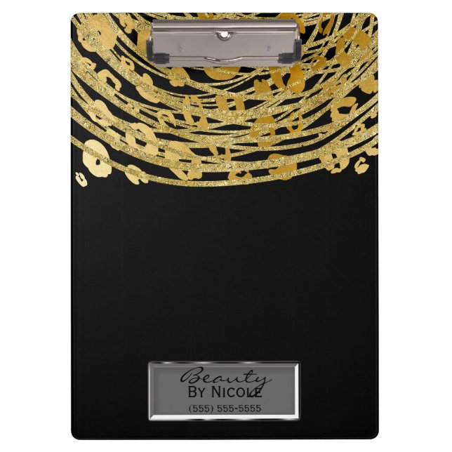 Pranchetas Preto Dourado Cheetah Leopard Glam Personalizado (Frente)