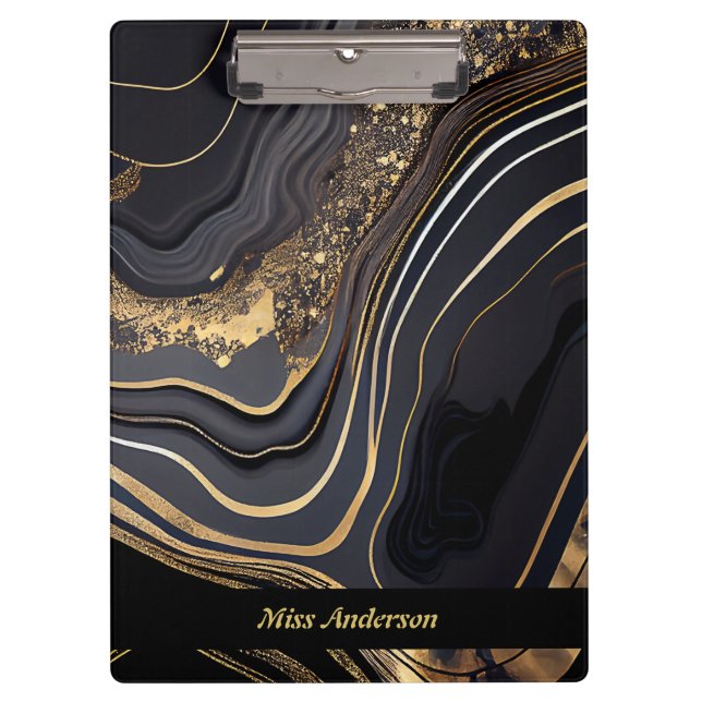 Pranchetas Preto Elegante Moderno e Dourado Marmoreado (Frente)