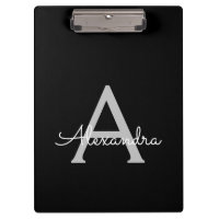 Preto Prata Moderno Nome Monograma Feminino Script
