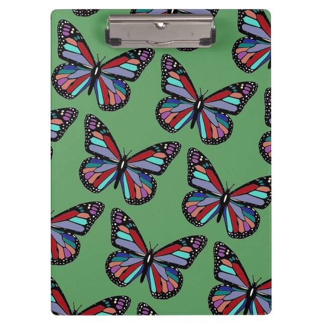 Pranchetas Pretty Ornate Colorful Butterfly Pattern on Green (Frente)