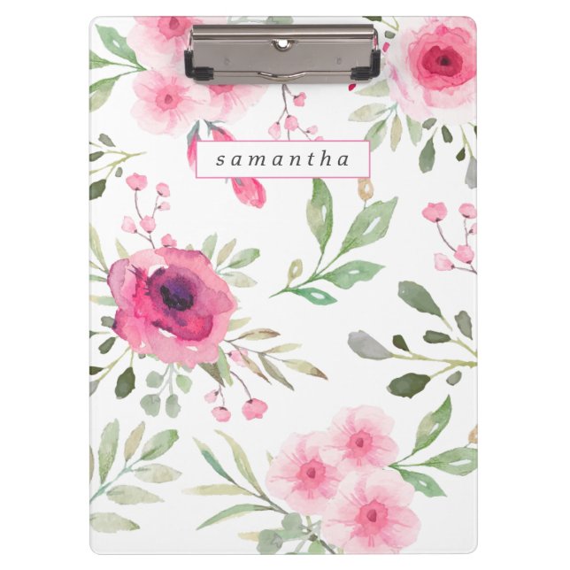 Pranchetas Primavera Pink Watercolor Floral Personalizado (Frente)