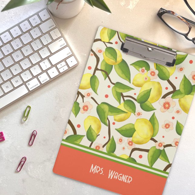 Pranchetas Professor Floral de Nome Personalizado Amarelo-Lim (Criador carregado)