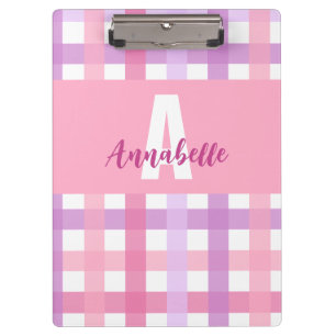Pranchetas Púrpura Cor-de-rosa Monograma Gingham Padrão
