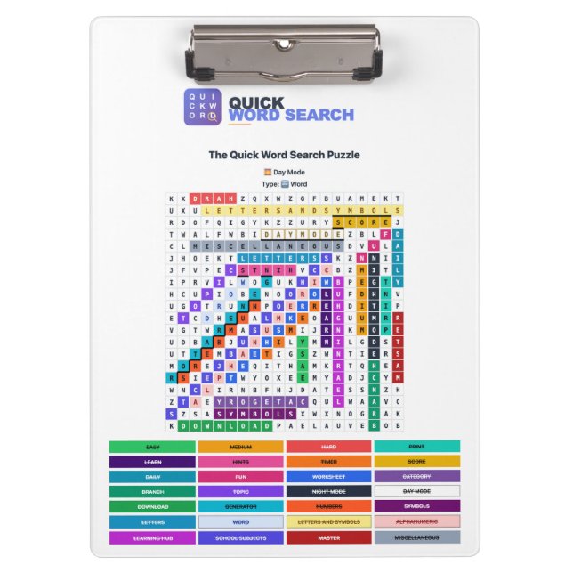 Pranchetas Quick Word Search Puzzle Clipboard Modo Diurno  (Frente)