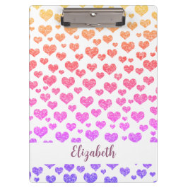 Pranchetas Rainbow Faux Glitter Hearts Brilhante Personalizad