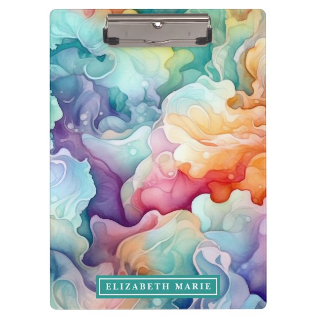 Pranchetas Rainbow Watercolor Splash Name Modelo (Frente)