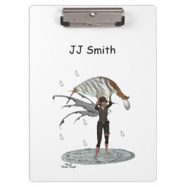 Pranchetas Rapaz Chuva Fada Com Folha De Folha