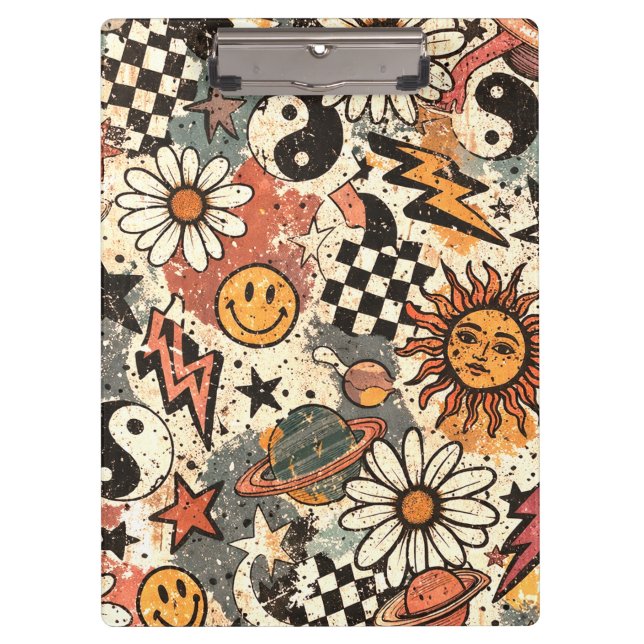Pranchetas Retro 90s Psychedelic Doodle Pattern with Yin Yang (Frente)