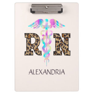 Pranchetas "RN" em Leopard Print - Logotipo médico colorido