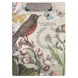 Pranchetas Robin Elegant Bird Butterfly Arte Francesa