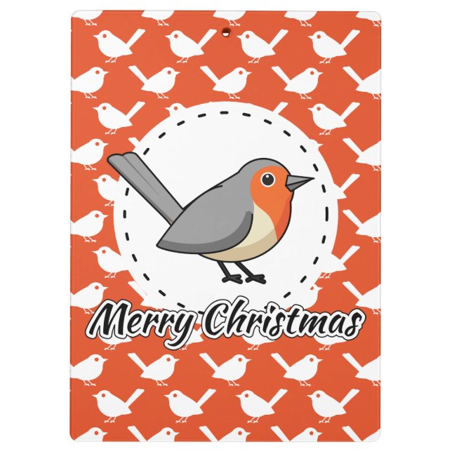 Pranchetas Robin on Orange White Bird Pattern - Feliz Natal (Verso)