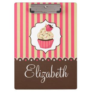 Pranchetas Rosa & cupcake bonito de Brown com nome feito sob