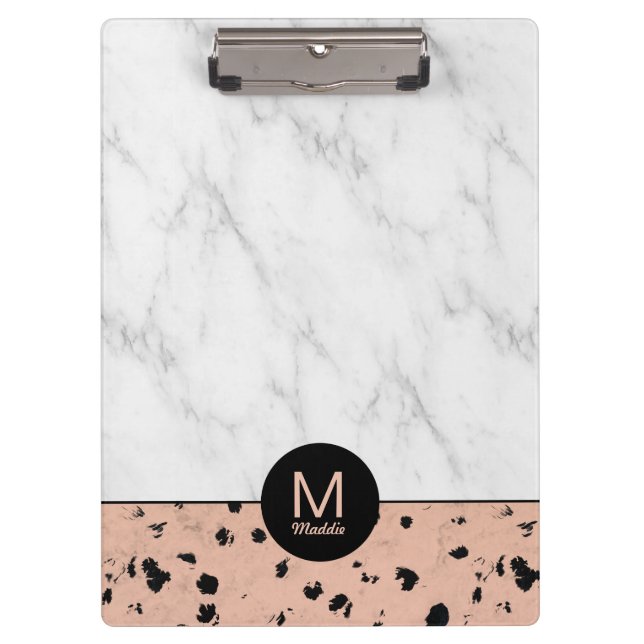 Pranchetas Rosa de na moda Dourado e Padrão Marble com Monogr (Frente)