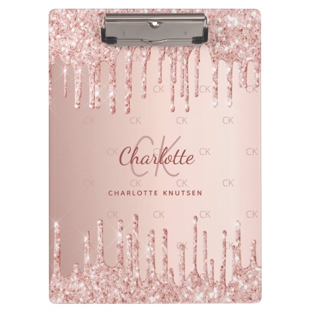 Pranchetas Rosa dourado goteja um script monograma (Frente)