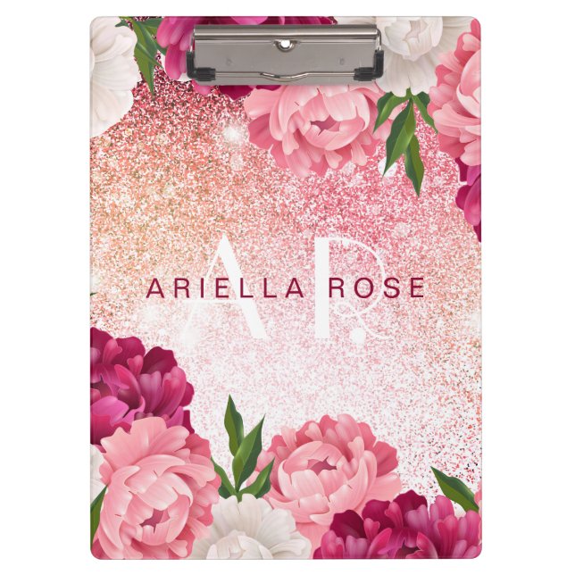 Pranchetas Rosa Floral Elegante design Glitter (Frente)